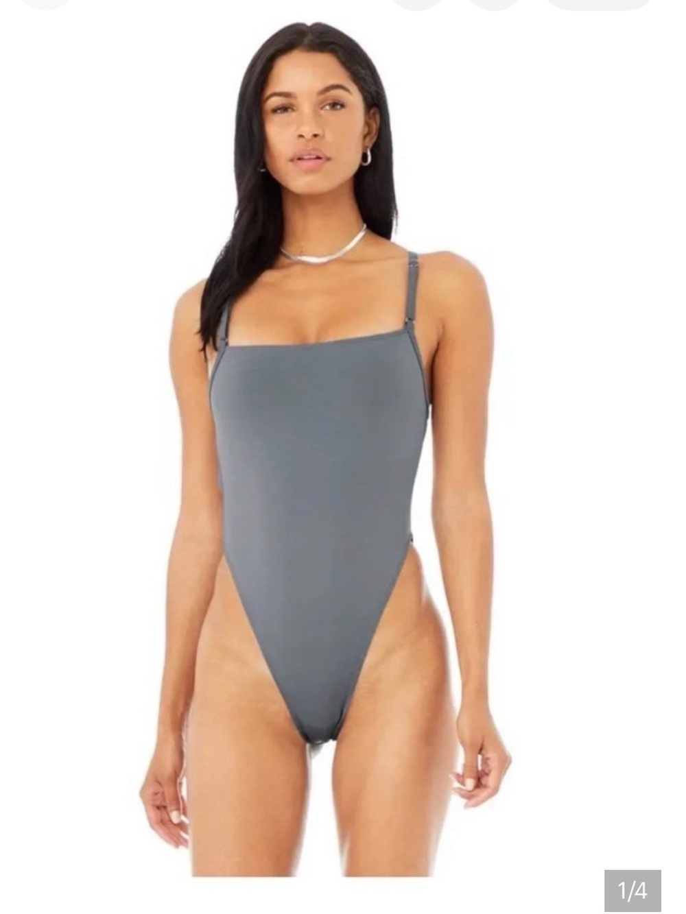 ALO Yoga steel blue Square-Neck High-Cut One-Piece Swimsuit